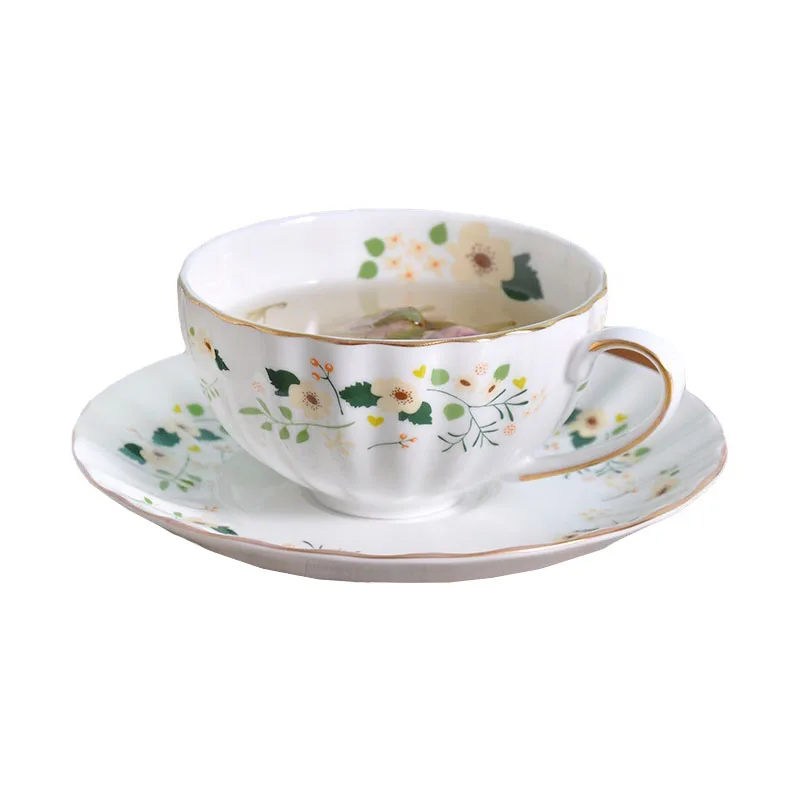 Modern Fancy  Home Coffee Cup and Saucer Set Small Refreshing Afternoon Tea Cup Floral Ceramic Pumpkin Cup and Saucer
