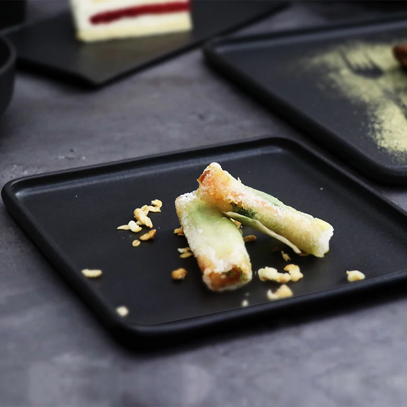 Фарфоровые тарелки ресторана обеденной тарелки для стейка квадратной формы нордической черной формы