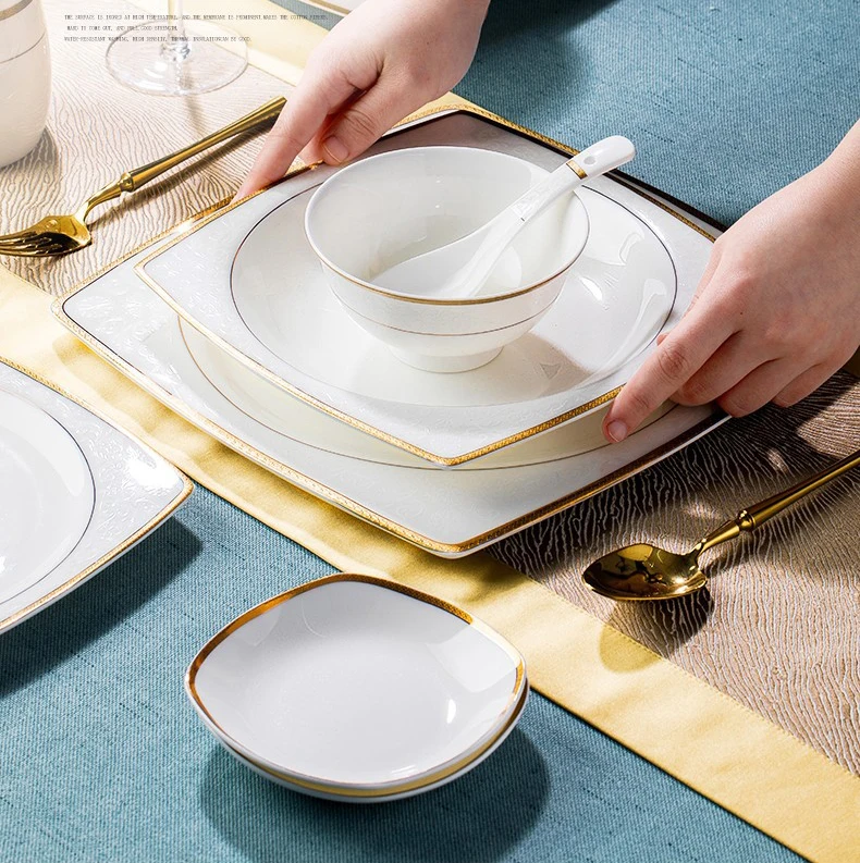 60 Piece European Ceramics Bone China Plates Dinnerware Luxury Tableware Set