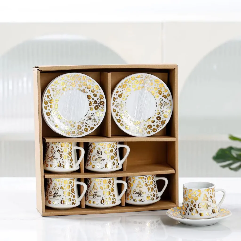 European Style Gilded Ceramic Tea Cup Six Plate Set Activity Practical Coffee Cup and Plate Business Event Sales Gift Wholesale