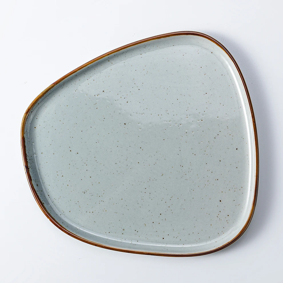 Высококачественный серый керамический набор столовой посуды с коричневыми краями для свадебной посуды и изысканной кухни