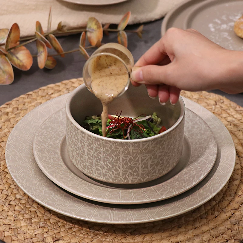 Набор изысканных китайских тарелок, современная японская фарфоровая посуда, плоская обеденная тарелка, миски, набор для ресторана, отеля