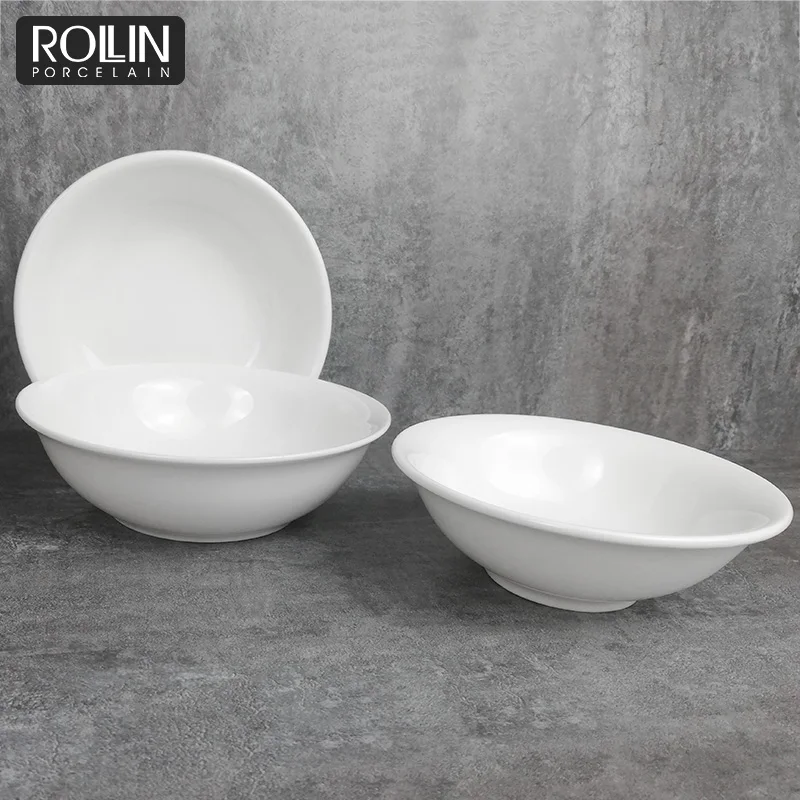 Прямые продажи с фабрики большого количества посуды Белая глубокая тарелка Большая круглая чаша Фарфоровая керамическая чаша, используемая в отеле