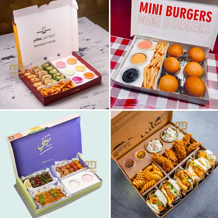 Изготовленный на заказ одноразовый стабильный заполненный поднос для вечеринки, 4 клубных соуса, коробка для сэндвичей, упаковочная коробка для шаурмы, хлебобулочных изделий с крышкой-разделителем для соуса