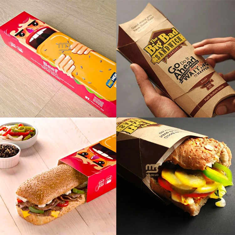 Напечатанная на заказ пищевая выдвижная коробка из крафт-бумаги, упаковка для гамбургеров, картофеля фри, ящик для ломтиков, коробка для сэндвичей на вынос, обед