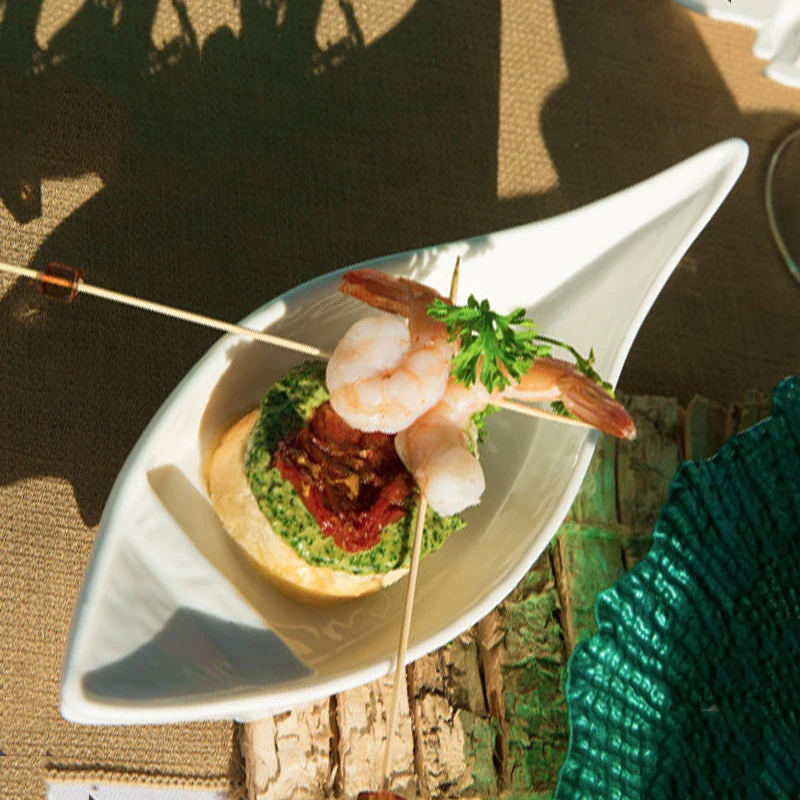 Высококачественная керамическая боковая тарелка в форме лодки, обеденная тарелка