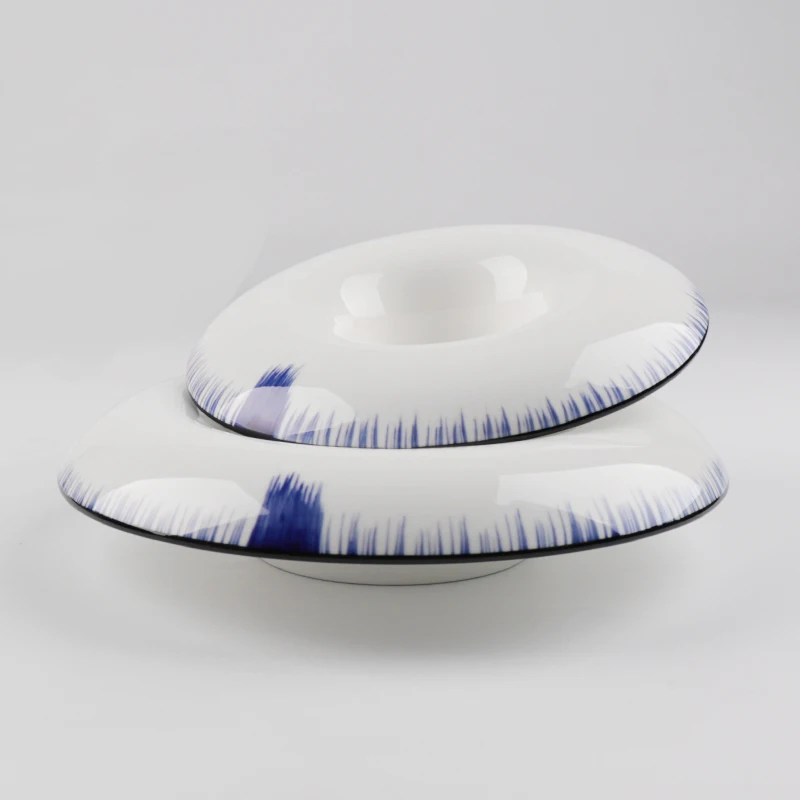 Оптовая продажа, балетные синие керамические глубокие тарелки, фарфоровая тарелка для ресторана, тарелка для макарон, керамическая тарелка для отеля, суповая тарелка