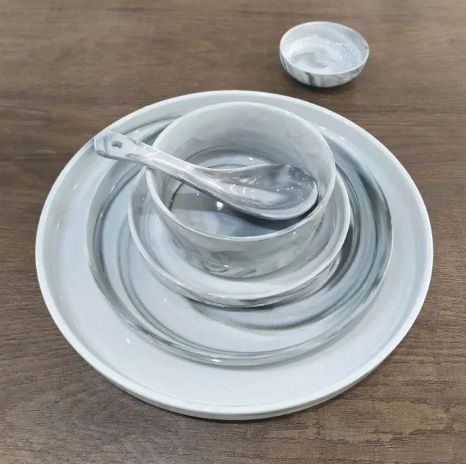 Наборы высокотемпературных керамических тарелок, розовый мраморный фарфоровый набор для ужина, серый мраморный набор посуды