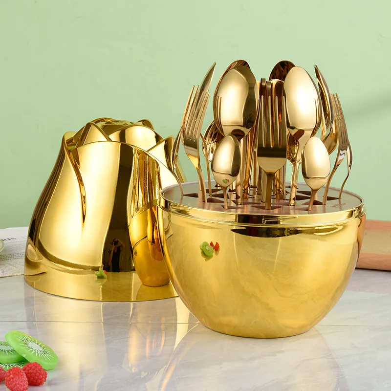Кухонная утварь в форме золотого яйца, ложка и нож, 24 набора, вилка из нержавеющей стали, набор ложек, ножей, роскошный дизайн, столовые приборы для бистро, кондитерских изделий