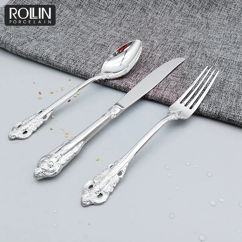 Поставщик столовых приборов, рождественская посуда, набор столовых приборов из нержавеющей стали 304, золотые ножи и вилки для ресторанов