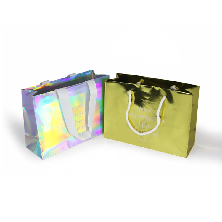 Печать логотипа, голограмма, голографическая лазерная цветная бумага для макияжа, подарочная сумка для покупок, бумажная сумка для косметической упаковки