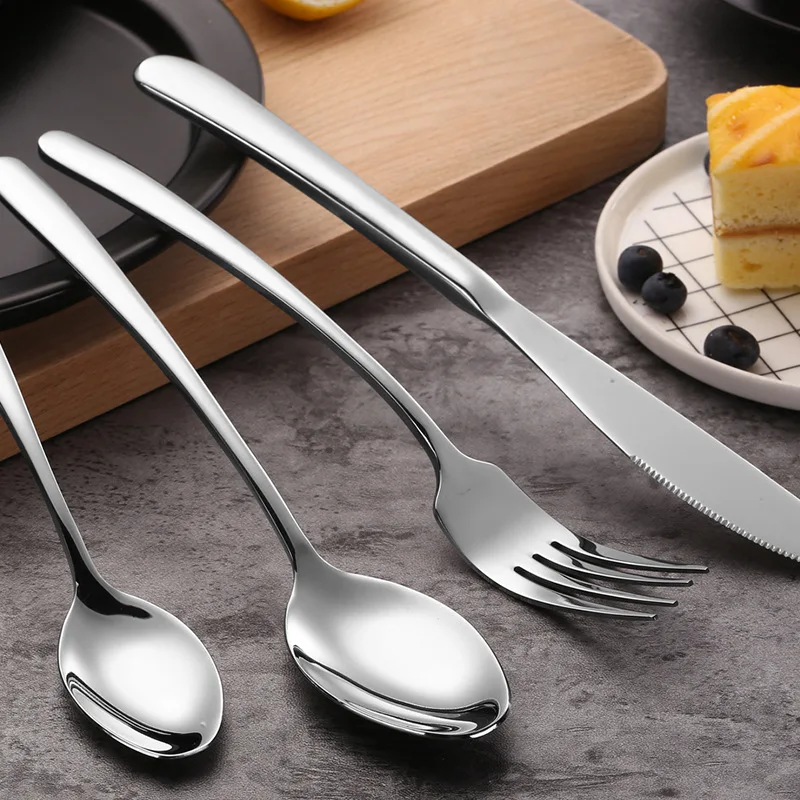 Серебряный набор столовых приборов из нержавеющей стали, вилка, ложка, нож для свадьбы, ресторана, отеля, посуда, оптовая продажа