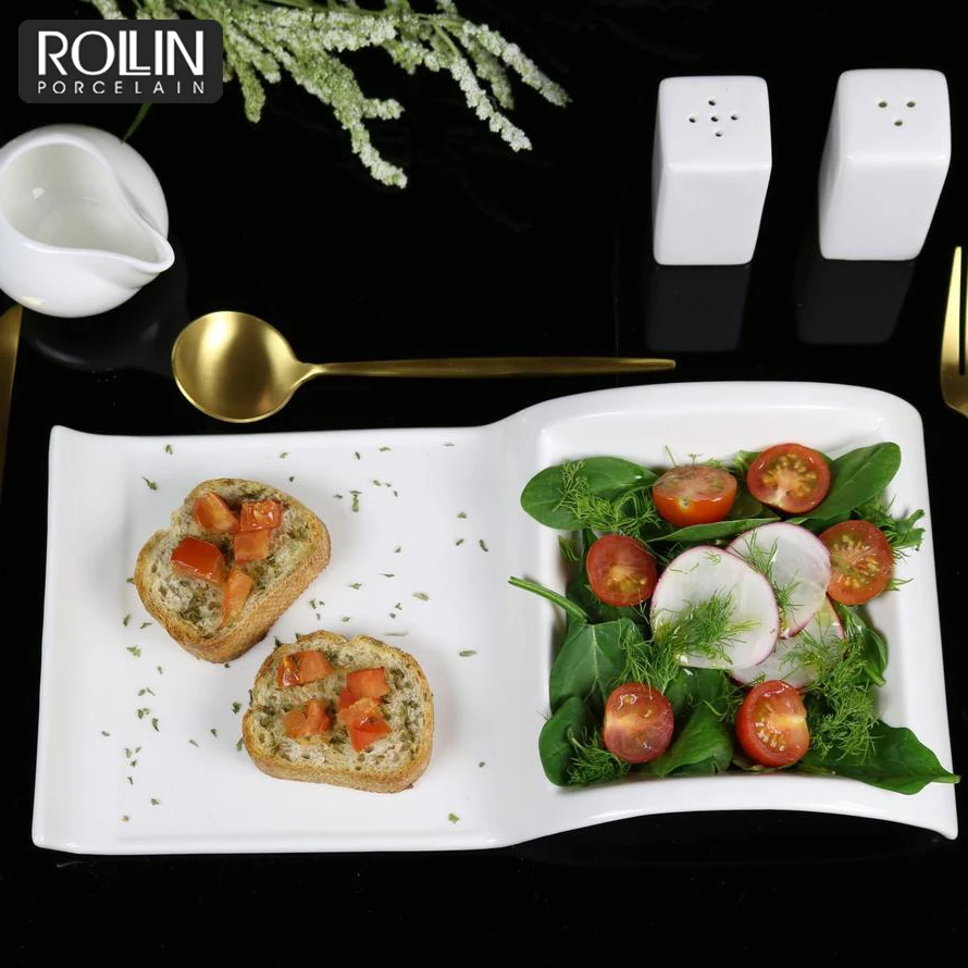 Новый дизайн белой фарфоровой тарелки с гамбургерами и картофелем фри для отелей и ресторанов