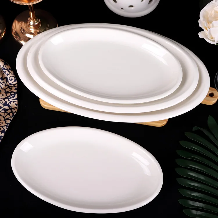 White Ceramic Oval Thick Home Fish Plate Big  Food Dish Ceramic Fish Plates