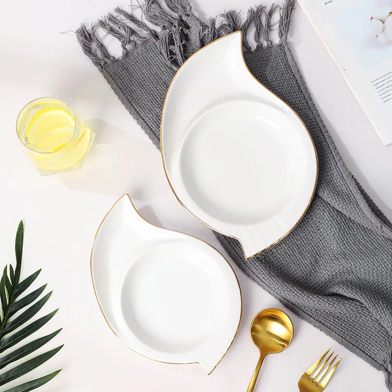 Creative White Ceramic Tableware for Restaurants Household Dish Fruit Pasta-Solid Pattern Porcelain Hotel Tableware Western Food