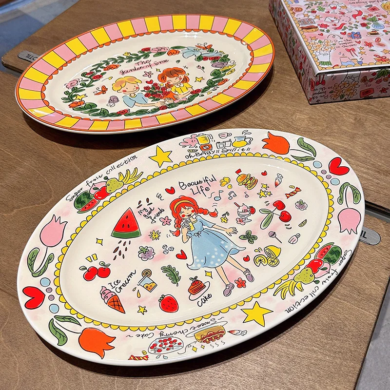 New Creative Unique Cartoon Cream Style Ceramic Tableware Household Creative Ceramic Plate Cup Bowl Wholesale