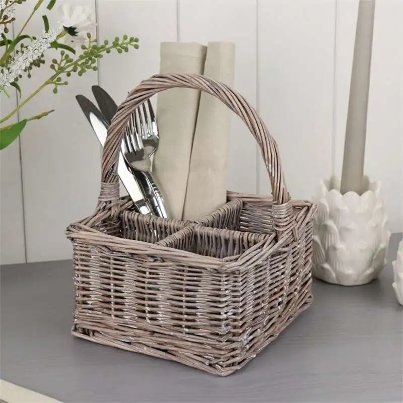 Многоцелевые корзины Корзина для столовых приборов из натурального гиацинта для пикника, кемпинга с ручкой, плетеный держатель для столовых приборов