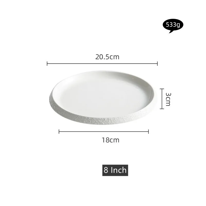 Nordic Style Rock Rim Ceramic White Dinner Plate Eco-Friendly Pasta Steak Fruit Salad Dessert Serving Tray for Restaurant