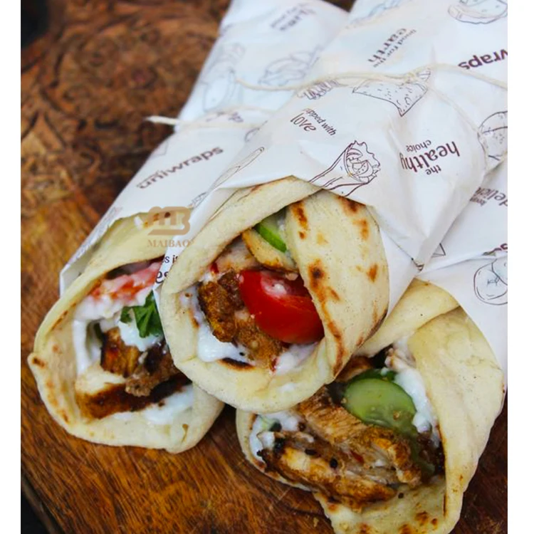 Жиронепроницаемая оберточная бумага для куриной шаурмы, оберточная бумага с индивидуальным принтом для обертывания кебаба, буррито, оберточная бумага для бургеров и картофеля фри, оберточная бумага для пищевых продуктов