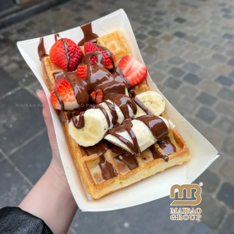 Одноразовый жиронепроницаемый картонный креп-вафельный поднос, бумажный поднос для закусок