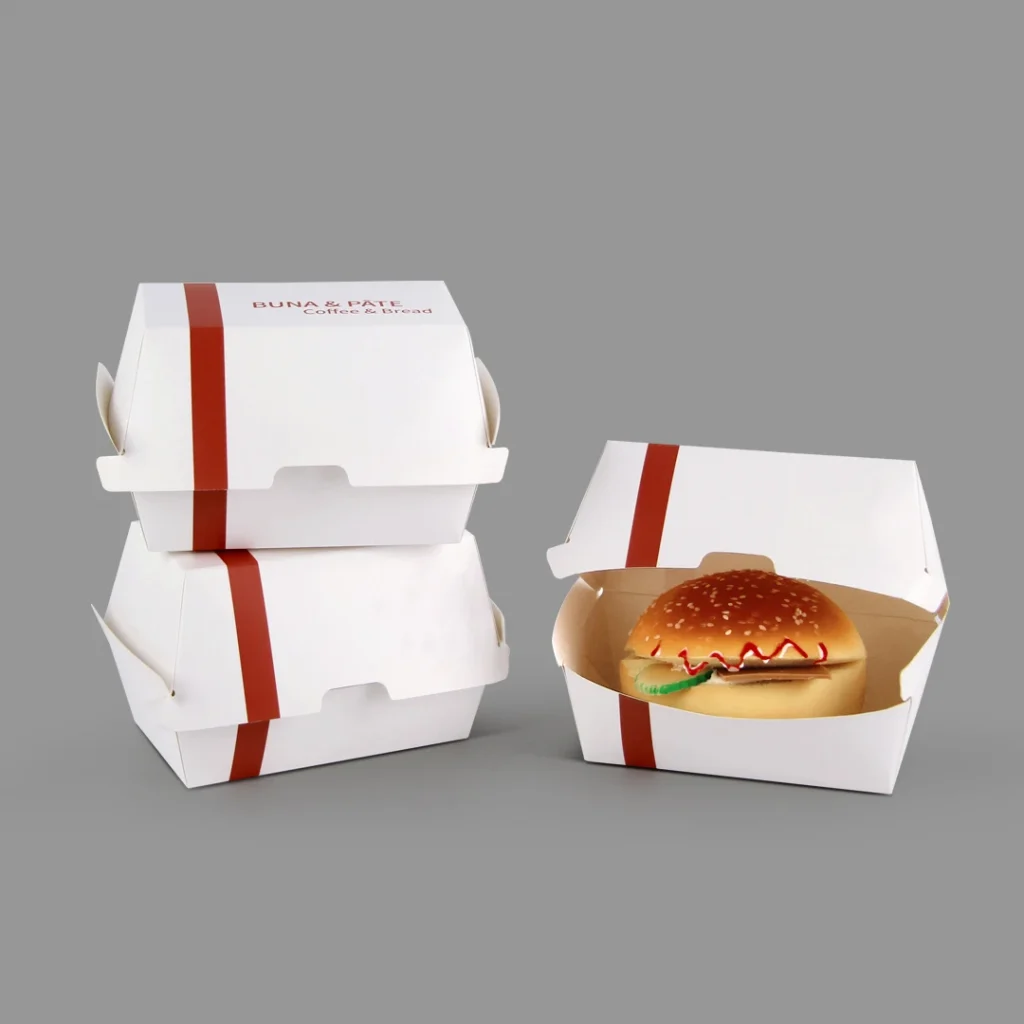 Производитель напечатанной на заказ коробки для гамбургеров с картофелем фри на вынос, коробка для еды сэндвича с гамбургером, одноразовая упаковка для еды на вынос, коробка для обеда
