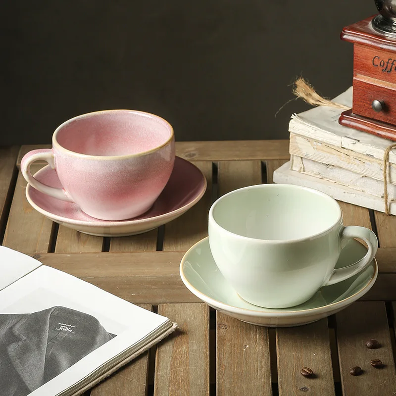 Modern Style Ceramic Coffee Cup Restaurant Home Gathering High-end Exquisite Kiln Transformation Tea Cup Set 350ml Wholesale