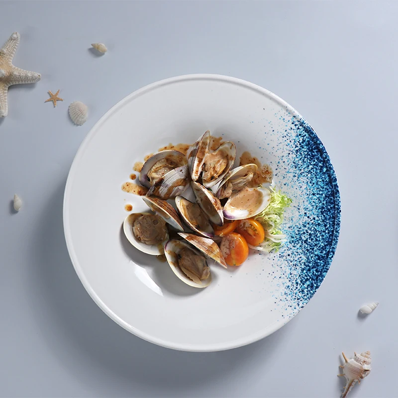 Оптовый продавец, тарелка с морепродуктами, фарфоровая тарелка для напитков, ресторанная тарелка, посуда, керамическая прочная тарелка для супа, пасты, глубокая тарелка