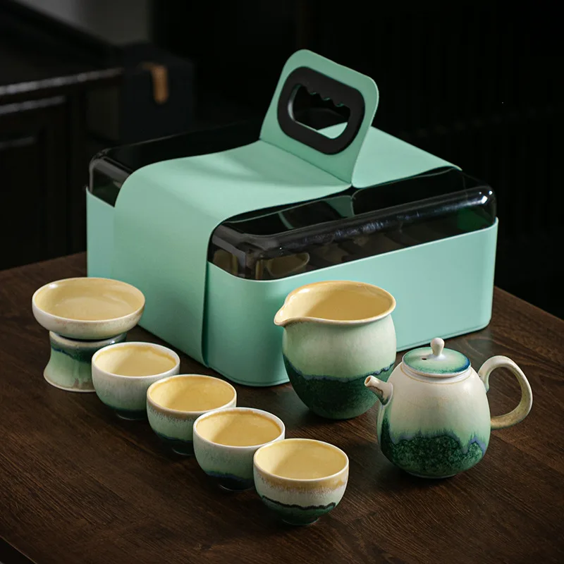 Japanese Style Coarse Pottery Teapot Set Kung Fu Teaware Portable Ceramic Storage Outdoor Tea Pot New Design