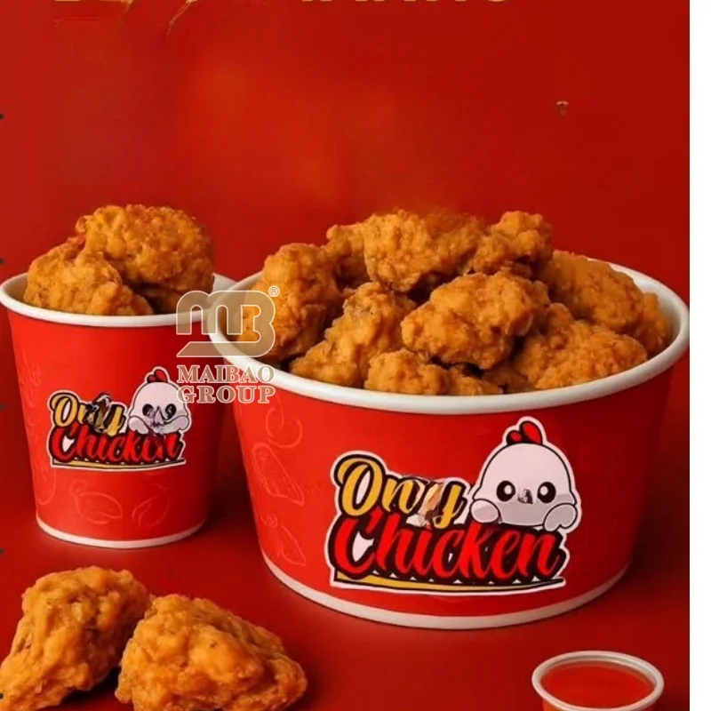 Бумажное ведро большой емкости на заказ для жареной курицы, контейнер для еды, чашка для попкорна, ведро для курицы, крафт-бумага, одностенная