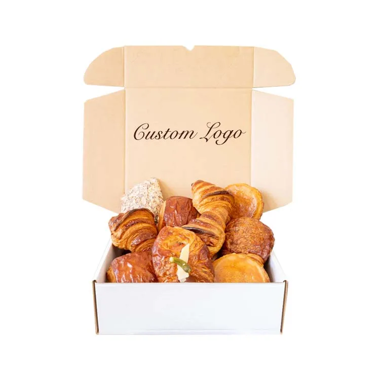 Оптовая продажа, печатный белый круассантери, слоеный пончик, печенье, упаковка для хлебобулочных изделий, пищевой хлеб, буханка, кекс, коробка для кексов