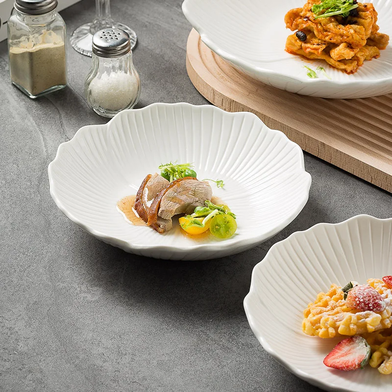 Ceramic Dishes Household 2024 New High Beauty Soup Salad Plate Creative Pattern White Tableware Western Food Shallow Bowl