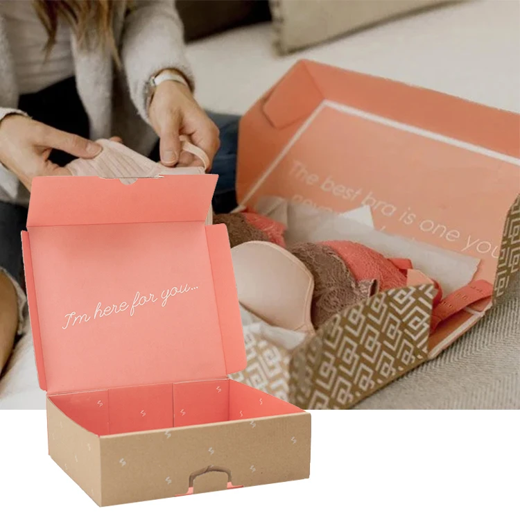 Высококачественная крафт-гофрированная бумага, доставка, одежда для сна, упаковка нижнего белья, роскошные почтовые коробки с принтом логотипа на заказ для одежды