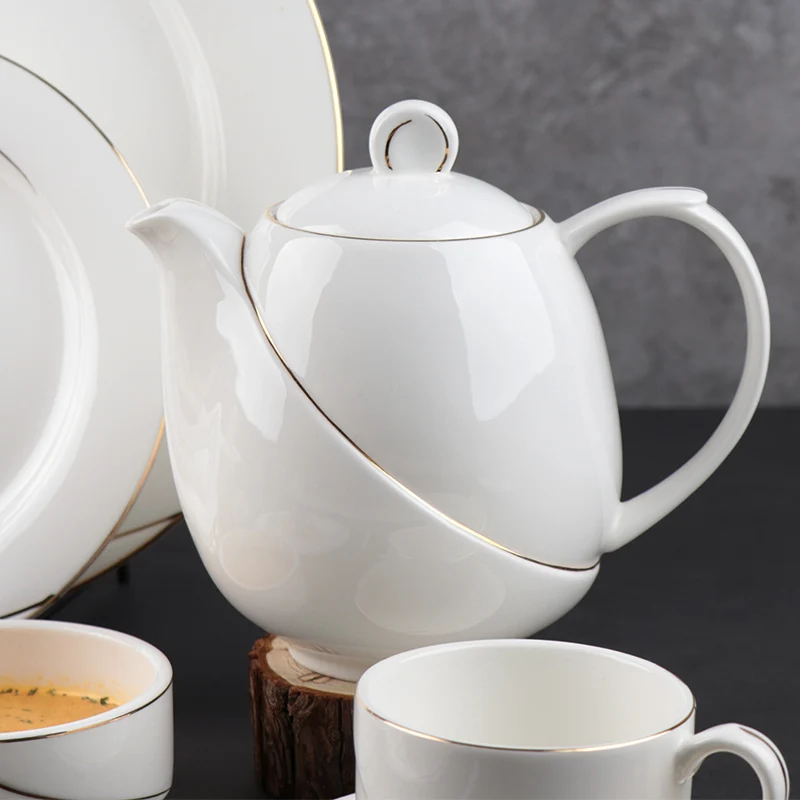 Хорошее качество, новый дизайн, столовая посуда, простая золотая линия, наклейка, керамический фарфоровый набор посуды