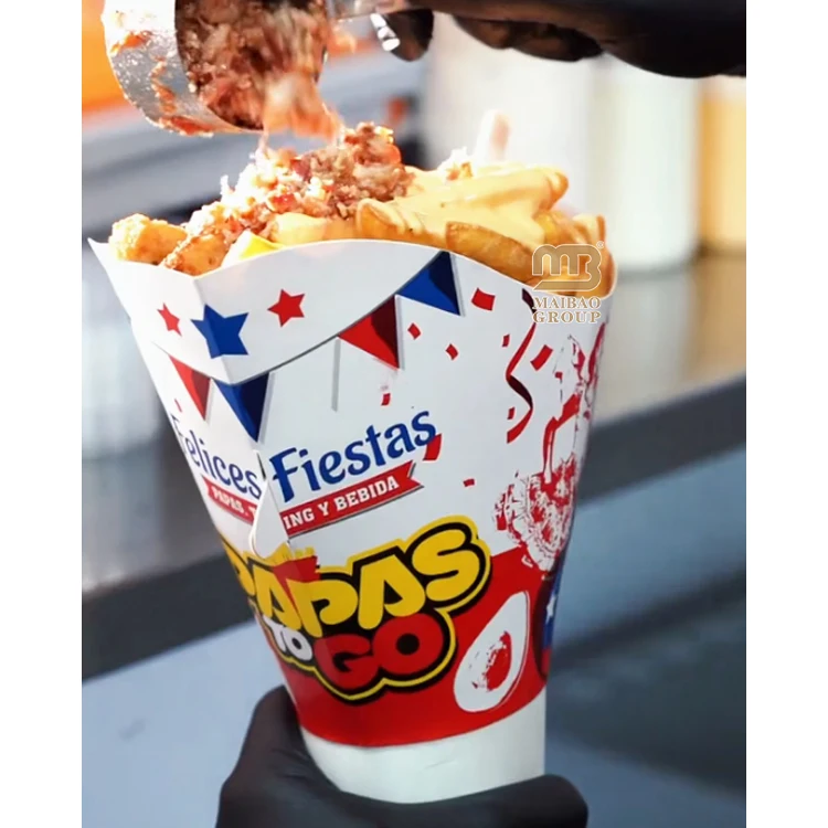Бумажные стаканчики фабрики Гуанчжоу 2 в 1, держатель для закусок с жареной курицей и картофелем фри, держатель для бумаги для кебаба Papas на вынос с чашкой для питья