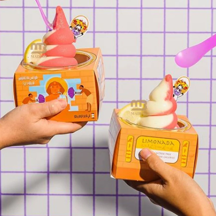 Новый дизайн, розовая пластиковая вставка в стаканчик, упаковочная коробка, одноразовые пластиковые стаканчики на заказ для йогурта, мороженого, уникальные пластиковые стаканчики для йогурта