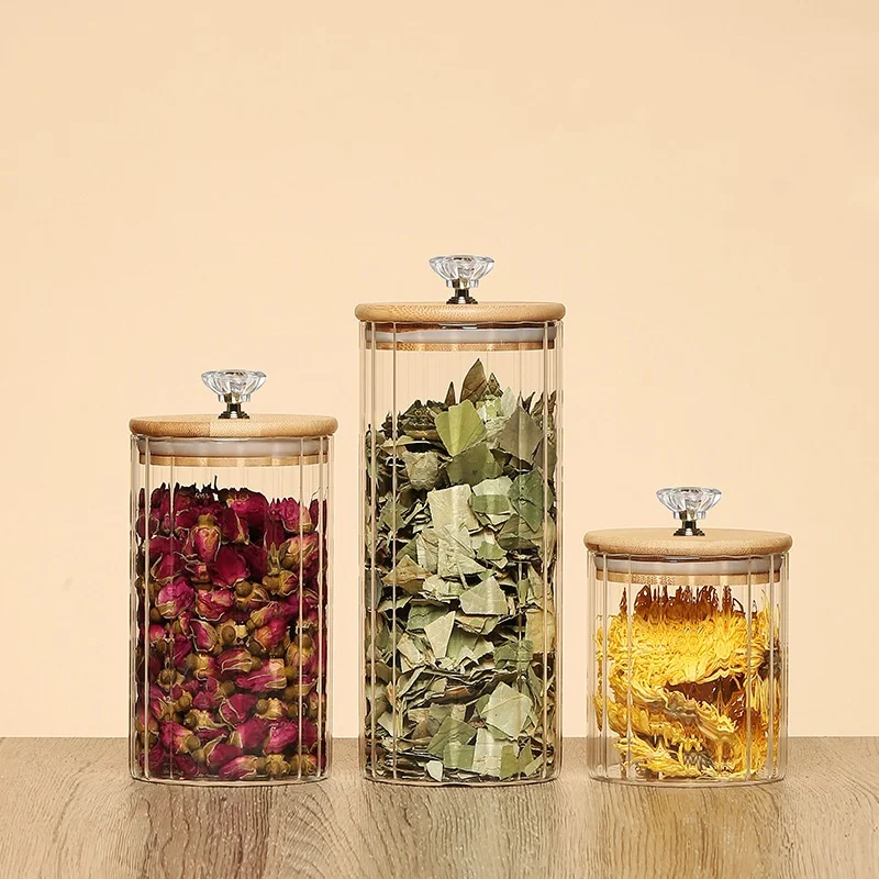 Бутылки для хранения из боросиликатного стекла, банки для хранения продуктов, оптовая продажа, высококачественные стеклянные резервуары, герметичный стеклянный контейнер с бамбуковой крышкой