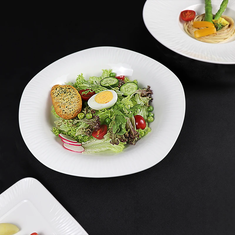 Винтажная фарфоровая салатница, нерегулярная белая керамическая тарелка для салата, миска для рамэна, сервировочная посуда для ресторана