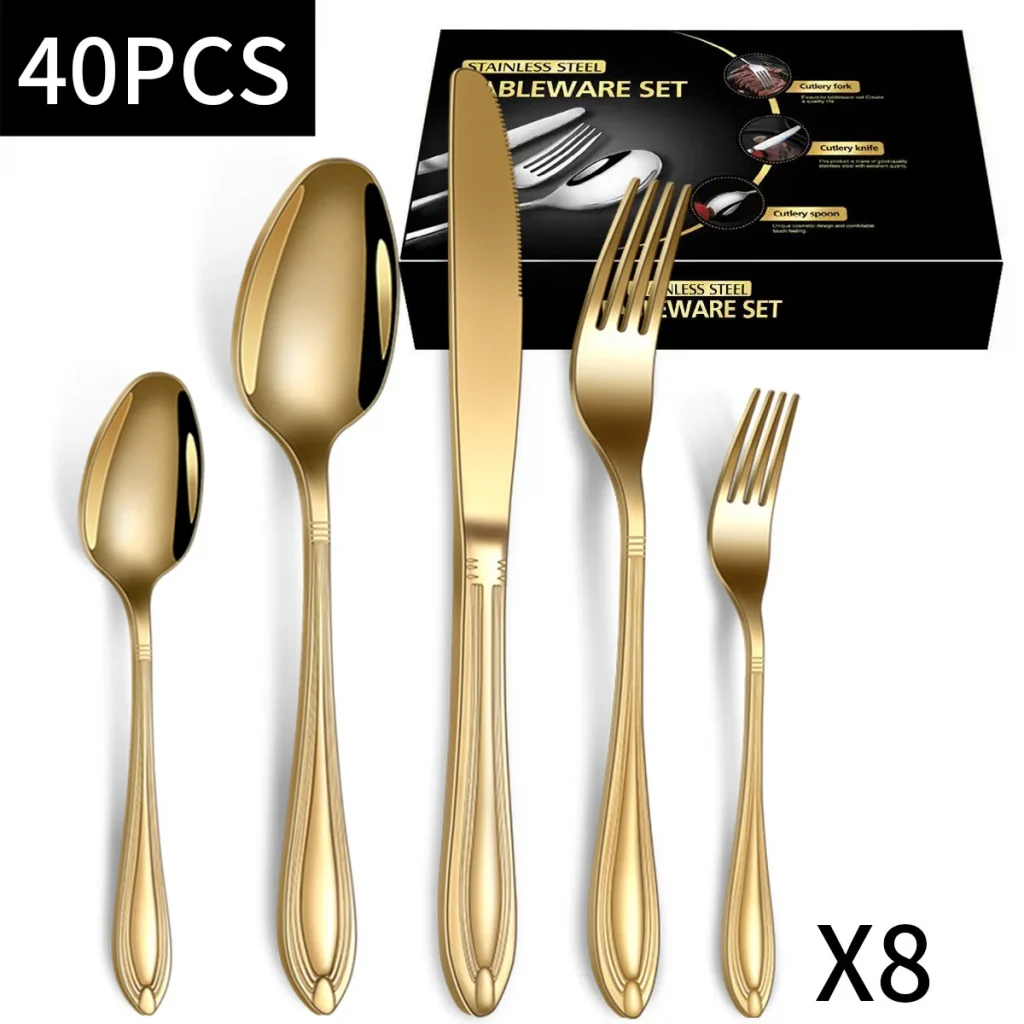 40 Pieces for 8 People Luxury Western Stainless Steel Mirror Polishing Steak Knife Fork Wedding Cutlery