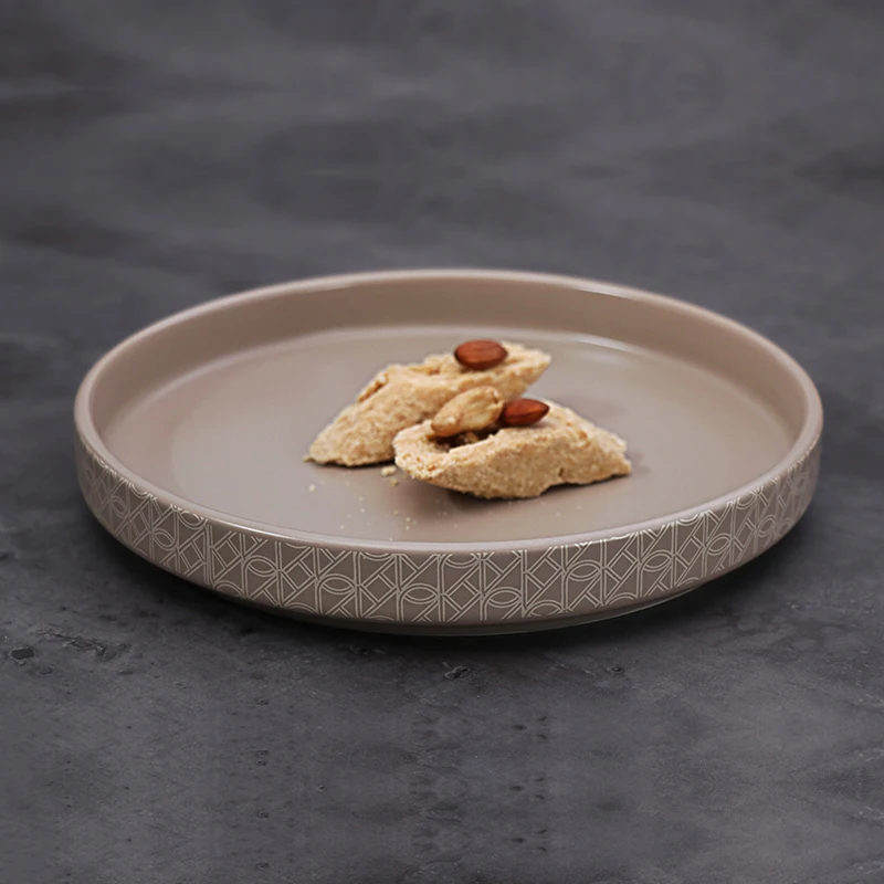 Оптовые обеденные тарелки, керамическая тарелка для кафе, хлебная тарелка бежевого цвета с принтом, керамические тарелки по индивидуальному заказу для ресторанов, отелей
