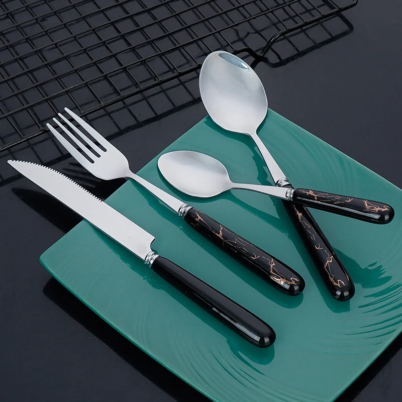 Роскошный набор столовых приборов из нержавеющей стали из 6 предметов с черно-белой и зеленой мраморной ручкой Идеальный набор кухонных столовых приборов