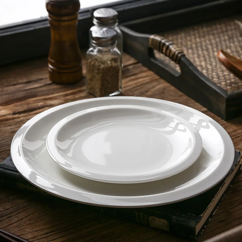 Роскошная белая фарфоровая тарелка с рифленым краем, декоративная посуда для свадьбы и сервировки в отеле