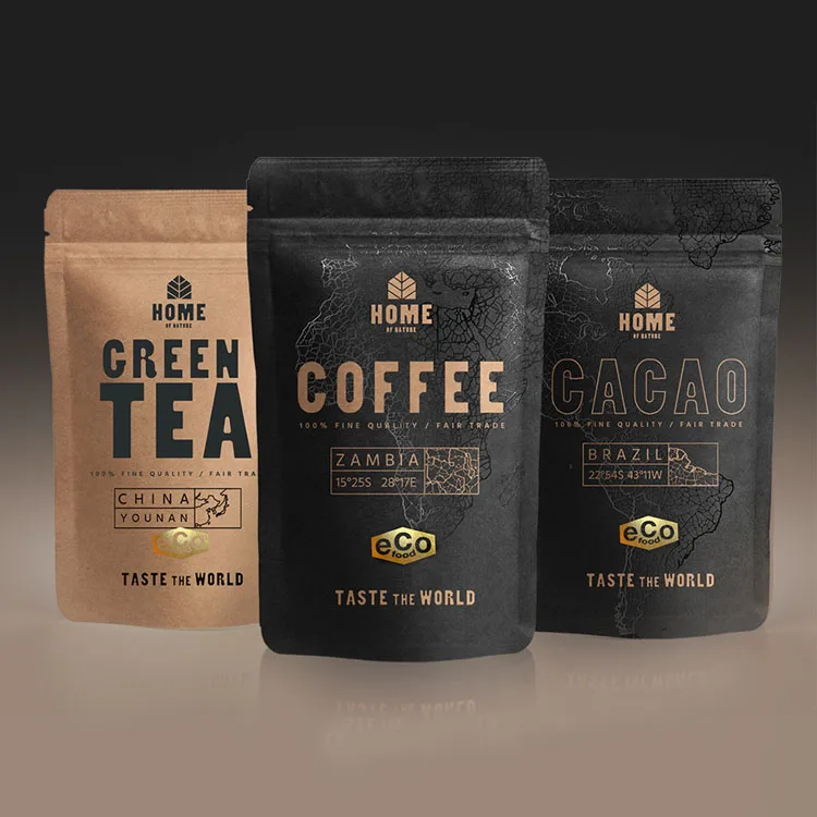 Экологичный мешочек с застежкой-молнией для упаковки кофе, бумажный мешок для кофе с плоским дном и клапаном, упаковка для чайного пакетика на заказ