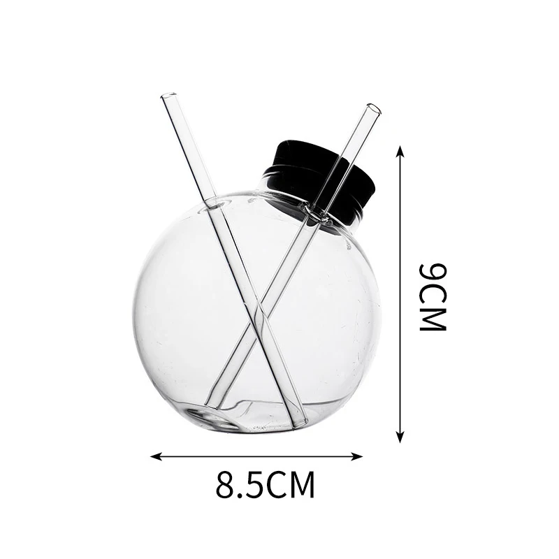 Creative Gourmet Restaurant Bar Spherical Cocktail Glass Smoked Tumbler with Round Ball Straw for Whisky or Tea Cups & Saucers
