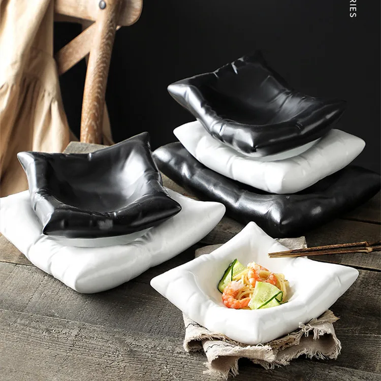 Creative Ceramic Dinner Plates Irregular Pillow Shaped Porcelain Deep Plate Cold Serving Dishes for Restaurant