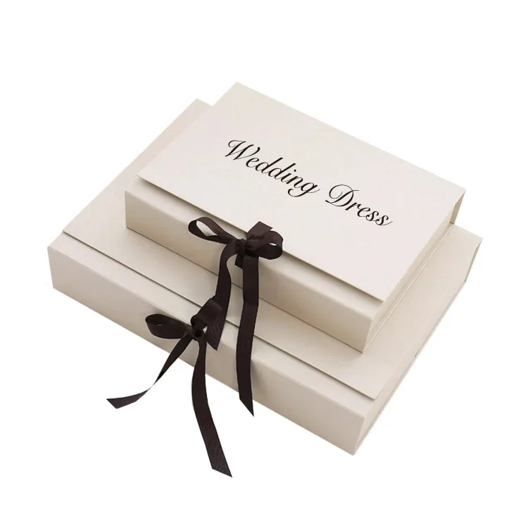 Оптовая продажа, индивидуальный логотип, роскошная лента, футболка, одежда, свадебное платье, доставка, упаковка, белая картонная магнитная подарочная коробка для платья