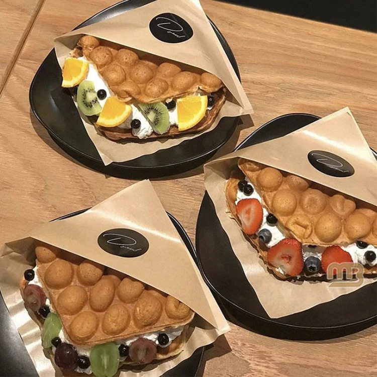 Изготовленный на заказ одноразовый упаковочный пакет для яиц и вафель, кондитерский пузырь, вафельный маслостойкий бумажный пакет, персонализированные бумажные пакеты для печенья с логотипом