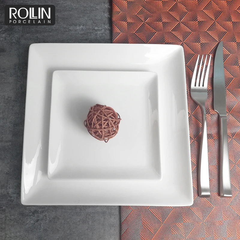 Набор керамической посуды, ресторанная посуда, оптовая продажа, керамическая белая обеденная тарелка, квадратная керамическая тарелка, обеденные тарелки