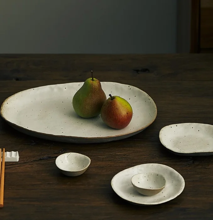 Rustic Style Dim Sum Plate Sushi Dumpling Plate Combination Outdoor Household Plate Tableware Set Stoneware Dinnerware Sets