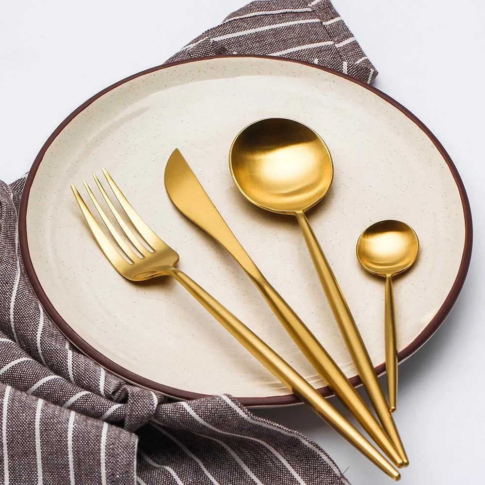 Посуда Вилка Нож Ложка Золотые столовые приборы Столовые приборы из нержавеющей стали