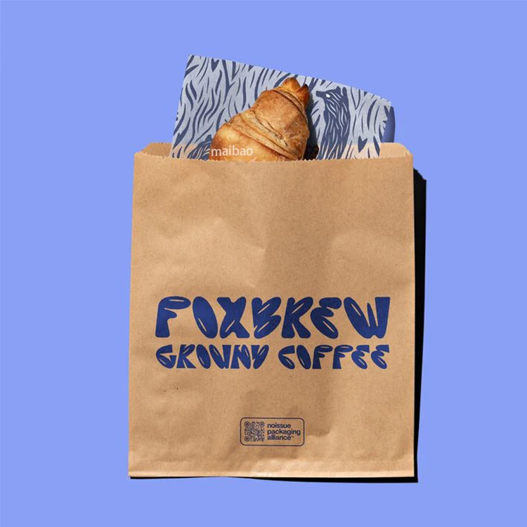 Напечатанные на заказ V-образные дно пищевые жиронепроницаемые пакеты для сэндвичей из коричневой крафт-бумаги для хлеба